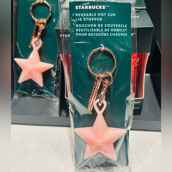 Starbucks Pink Glitter Star Keychain FOB Hot Cup Tumbler Lid Stopper New 2023 - Picture 9 of 12